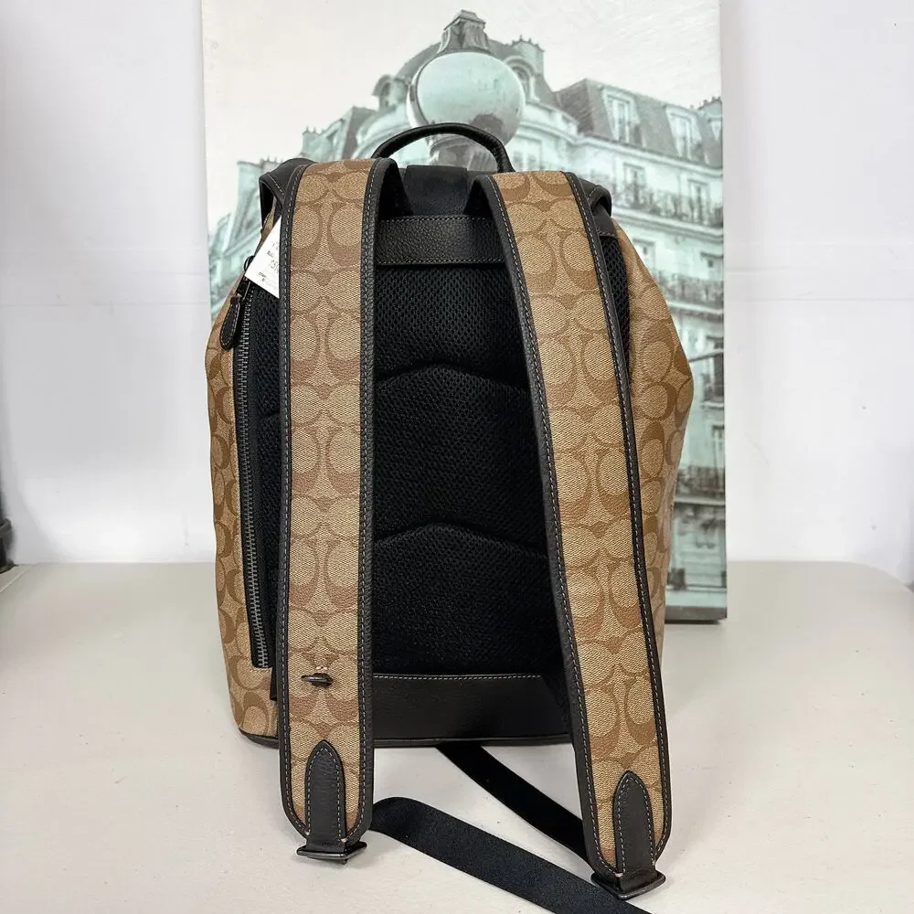 Coach C9866 Sullivan Backpack In Blocked Signature Canvas IN Khaki Charcoal - Picture 2 of 6